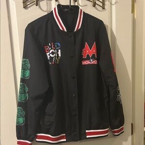 Monopoly Black Varsity Jacket with Red and White Accents